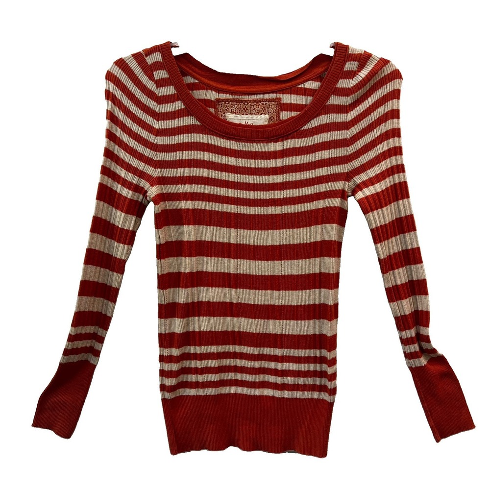 Mudd Women's Size XL Long sleeved Ribbed Sweater Shirt Orange Cream Fitted Y2K